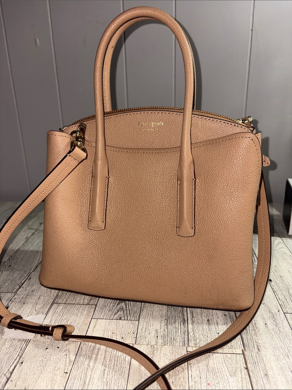 kate spade Pebbled Leather Satchel in Light Brown